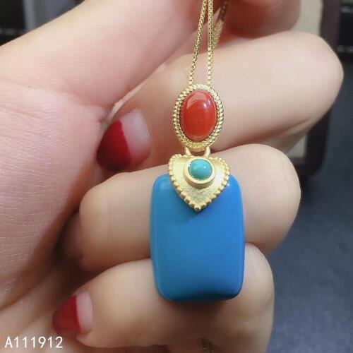 KJJEAXCMY fine jewelry natural blue Turquoise Agate 925 sterling silver women pendant necklace chain support test popular