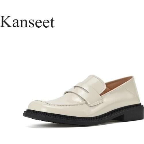 Kanseet 2021 Women Shoes Genuine Leather Daily Loafers Real Leather Party Dress Shoes Casual Footwear Black Beige Spring Autumn