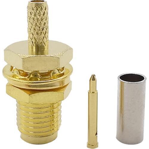 RP SMA Female Wire Connector RP SMA Female Jack Crimp Nut Bulkhead RF Coaxial Coax Adapter for RG316 RG174 LMR100 Cable