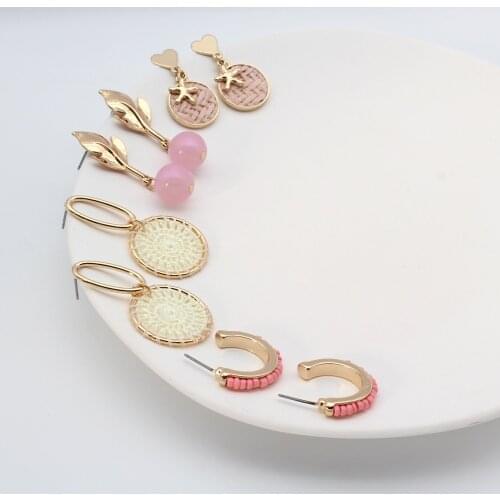 Round Earrings Leaves Drop Ear Clip Starfish Woven Stud Fabric Items Heart Seed Beads Styles Accessories For Women 202118