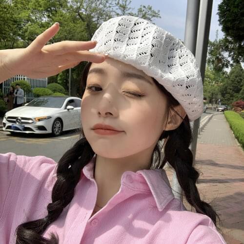 Summer Beret Hats for Women Flat Cap Knit Hollow Beret Hats Lady Girl Berets Hat Bone Female French Painter Hat Sun Cap Gorra