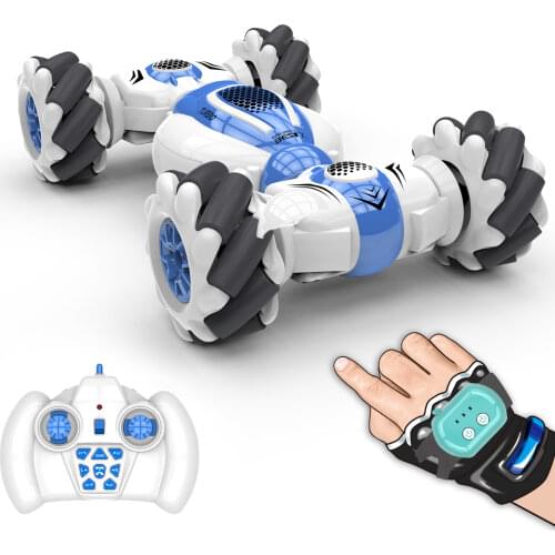 RC Stunt Car Off Road Car 2.4GHz 4WD RC Deformable All-Terrain Double-Sided Car with Gesture Sensor Watch Lights Music Kids Toy