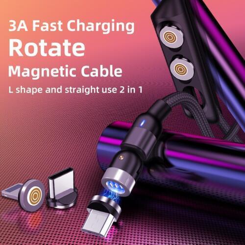 SUNPHG 3A Magnetic USB Cable Fast Charging With LED And 540 Degree Bendable Data For iphone 11/12 Type C Micro For Huawei