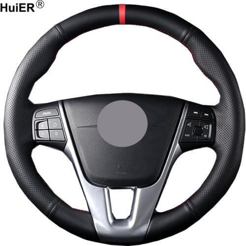 HuiER Hand Sew Car Steering Wheel Cover Red Marker For Volvo S60 2011-2018 S60 Inscription 2016-2018 S60 Cross Country 2016-2018