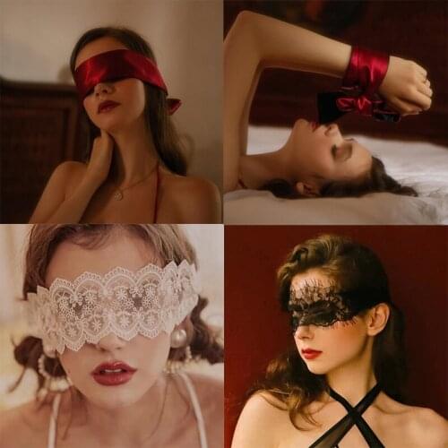 Eye Mask Ribbon Reversible Sex Slave Bondage Erotic Eye Mask Shade Blindfold Sex Handcuffs SM Bondage Couple Sex Toy For Women