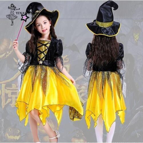 Halloween Cosplay Costume Pumpkin Elf Dress Kids Halloween Dress Up Prom Dress Girl Elf Clothing Witch Cosplay Children Dress