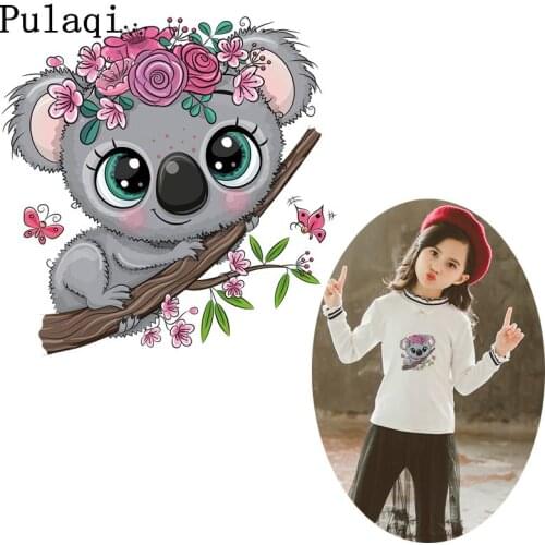 Pulaqi Cute Koala Animal Iron On Transfers Hot Vinyl Thermal Heat Transfer Ironing Stickers Cartoon Patches For Kids Clothes DIY