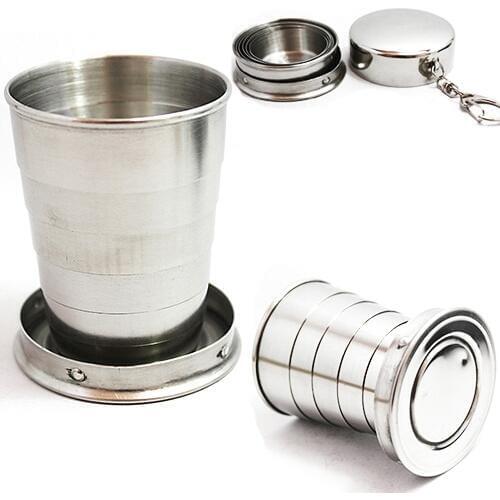 75ML Mini Stainless Steel Portable Travel Folding Collapsible Cup Telescopic Traveling Outdoor Camping Hiking Folding Cup