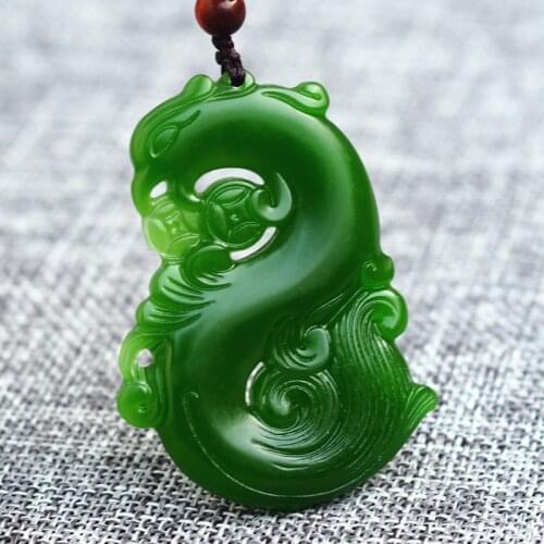 Natural Green Hand Carved Double-sided Dragon Phoenix Jade Pendant Fashion Jewelry Mens and Womens Dragon Phoenix Necklace