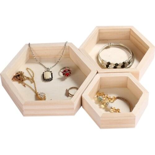 New Wooden Necklace Jewelry Display Tray Case Holder Rack Hexagon Storage Box Bracelet Necklace Display Tray Plate