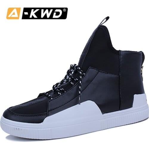 New Fashion High Tops Sneakers Man Pu Leather Shoes Men 2019 Trainers Lace-up Mens Shoes Deportivas Hombre Casual Sheos Men