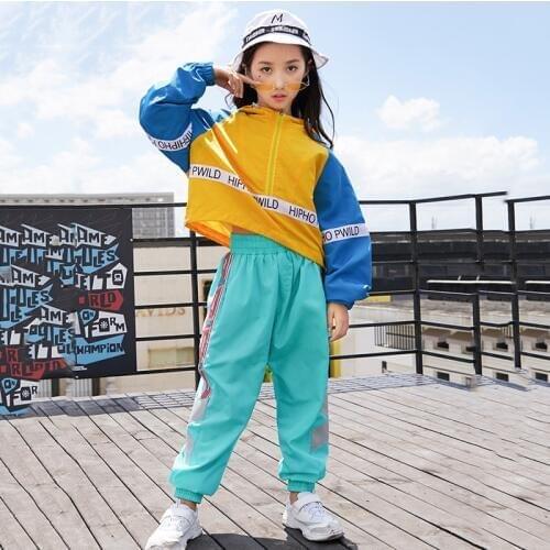 New Hip Hop Dance Costumes Girls Hoodie Coat Pants Children Street Dance Clothes Boys Jazz Dance Wear Kids Stage Outfits DN2610