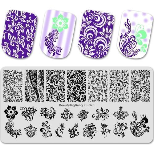 Beauty BigBang Stamping Plates Nail Art Flower Fern Leaves Butterfly Image Autumn Theme Nail Stamps Templates BBB XL-075