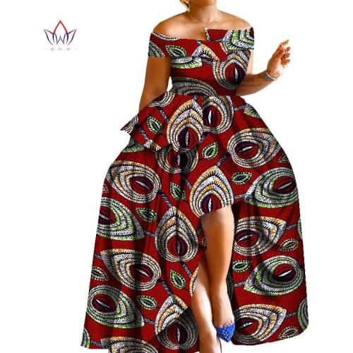 African Print Dresses Bazin Riche Off- Shoulder Print Wax Long Dresses for Women Plus Size 6XL Africa Clothing for Party WY8297