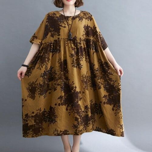 Plus Size Summer Dress Women Sundress Oversize Batwing Loose Cotton Maxi Dress Robe Female Big Size Linen 4XL 5XL 6XL Boho Dress
