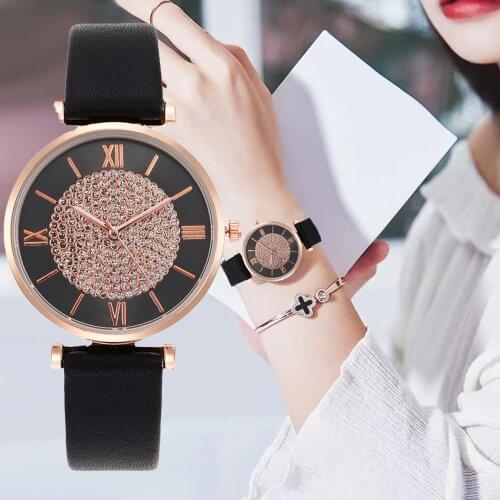 Luxury 2021 Gypsophila Diamond Dial Watches Women Fashion Quartz Leather Wristwatches Elegant Ladies Watch Simple Female Clock