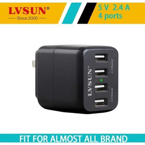 LVSUN 24W 5V 2.4A 4 Port USB Wall Charger Travel +AU/UK/EU/KR/US Plugs For iPad iPod iPhone 7 4 4s 5 5s Mobile Phone Tablet