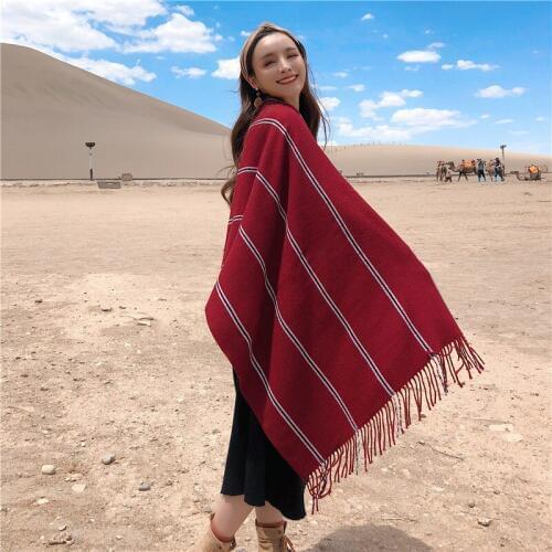 Korean autumn and winter new arrival cute scarf comfortable long soft striped scarf thick warm temperamental outdoor cute shawl