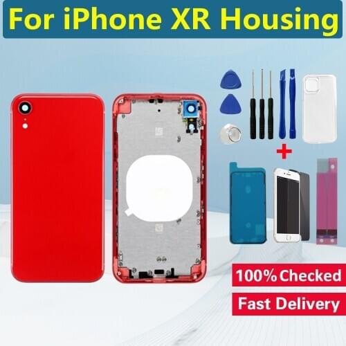 Middle Frame + Back Glass For iPhone XR Battery Cover Case Middle Frame Chassis Assembly For iPhone XR Back Housing Case Parts