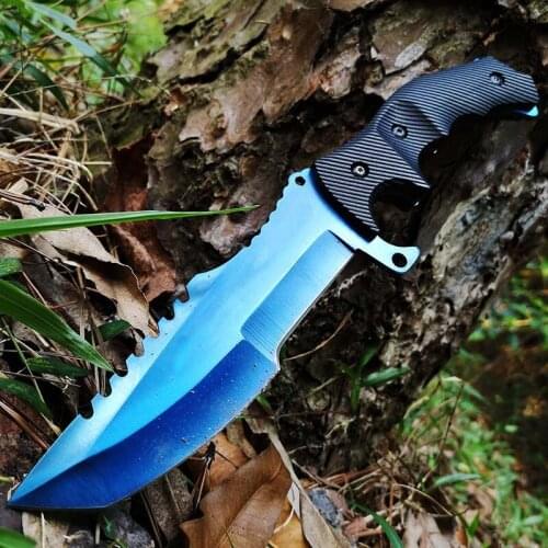 Tactical Fixed Blade Knife , Camping Hunting Survival Knifes , Military Fight knife , Blue Titaniums with Nylon Sheath