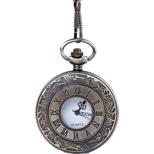 Vintage Bronze antiques Fashion quartz Dual display Roman numerals Hollow out cowboy chain pocket watches