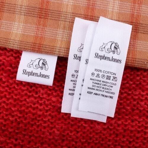 Fabric Tags, 100% Cotton, Original and Colorfast Designs, sewing label, logo and Washing Symbols, Business Name (MD1181)