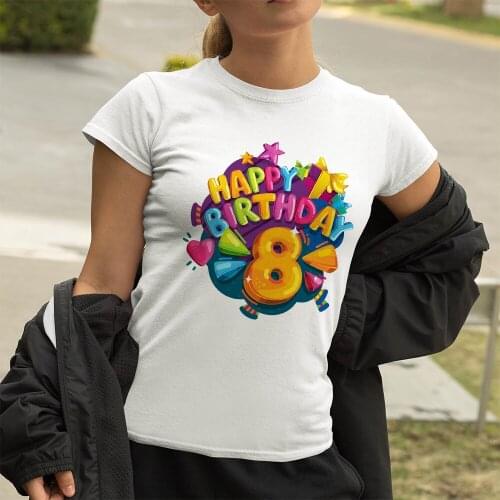 2021 Hip Hop T-shirt Women Trendy Casual Happy Birthday Yellow 8 Printed Short Sleeve Aesthetic Streetwear Funny O-Neck Tshirt