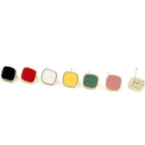 2021 lovely square enamel Stud Earrings pin For Women Cute Statement Earring Korean Jewelry accessories
