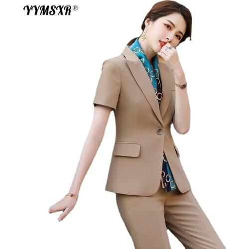 Large Size Womens Professional Wear Office Suit Pants Sets 2021 New Summer Slim Short-sleeved Ladies Jacket + Slim Trousers