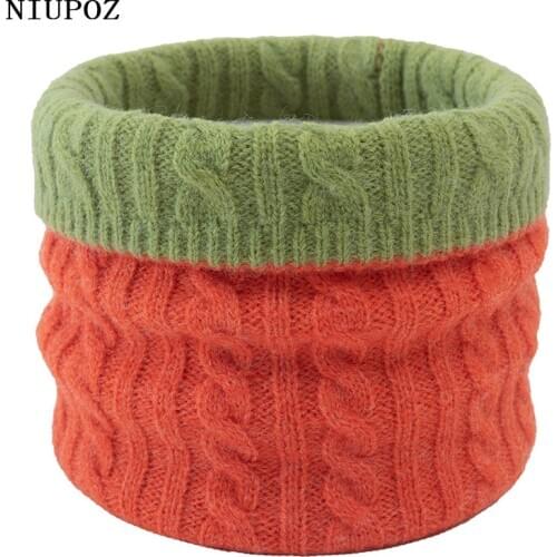 Women Fashion Winter Unisex Warm Solid Knitted Ring Scarf Bandana Scarf Headband Elasticity Plus Velvet Available On Both Sides
