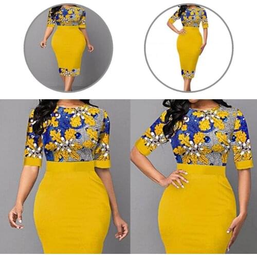 High Waist Mid-calf Length Women Half Sleeve Elegant Autumn Dress for Wedding