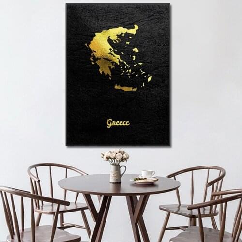 Golden map art greece canvas painting mural picture print home decoration wall poster decoration living room bedroom frame