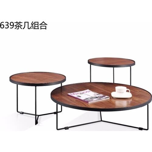 0621CJ639 Modern round metal frame Density board with walnut finish surface round combination coffee tea table