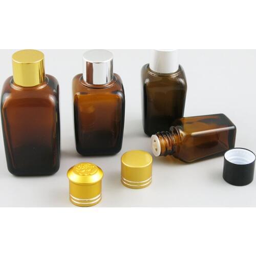 10 x 10ml 25ml 35ml 50ml 100ml Essential Oil Brown Glass with 6 Types of Aluminum Cap For Liquid Reagent Pipette Square Bottle