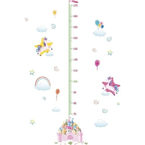 170cm children height stickers Unicorn Pony Castle 3d vinyl wall decals kids room nursery baby growth chart wallpaper 70*50cm