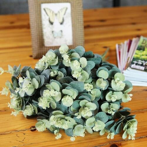 20 Heads Eucalyptus Bouquet Tree Branches Silk Artificial Leaves Home Decoration Flower Arrangment Plant Faux Foliage Craft Gift