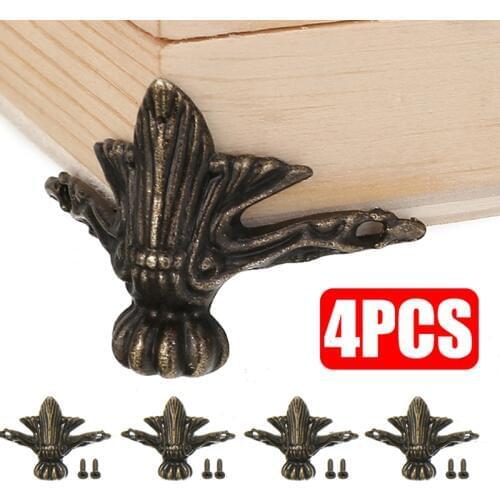 4pcs Brass Jewelry Wood Box Feet Leg Corner Protector Antique For Home Furniture Decors