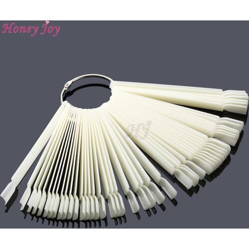 50PCS Clear/Natural Fan Board Display Nail Art Tips False Round Hoop Stick Practice Fake Tip for Polish Gel Showing Beauty Tools