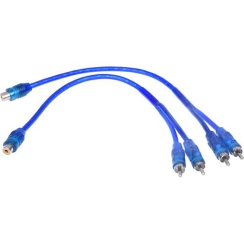 Car Audio RCA Female to 2 RCA Male Splitter Adapter Cable Wire Dark Blue 2 Pcs