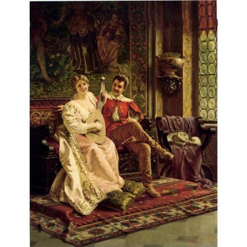 Free shipping classical girl music lover canvas prints court figure oil painting printed on canvas wall art decoration picture