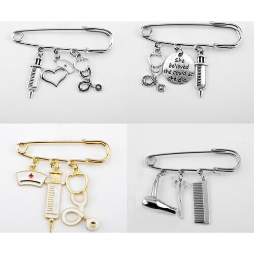 Hospital Tools Stethoscope And Syringe Brooch Doctor Nurse Medical Brooch DIY Suitable For Brooch