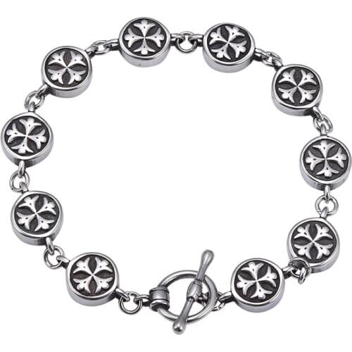 11mm Stainless Steel Curb Cuban Link Chain Bracelet Men Vintage Pattern Punk Jewelry Charm Bracelets Bangles Gift GL0019