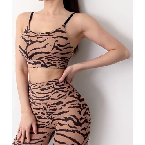 Womens Zebra pattern Strappy Sports Bras High Impact Wirefree Padded Workout Yoga Bras Tops