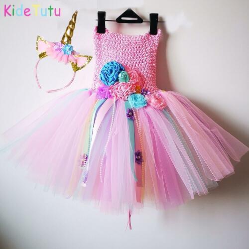 Kids Sweet Princess Tutu Dress Baby Girls Pastel Pink Unicorn Birthday Party Dress Child Holiday Cosplay Costume, Photo Shoots