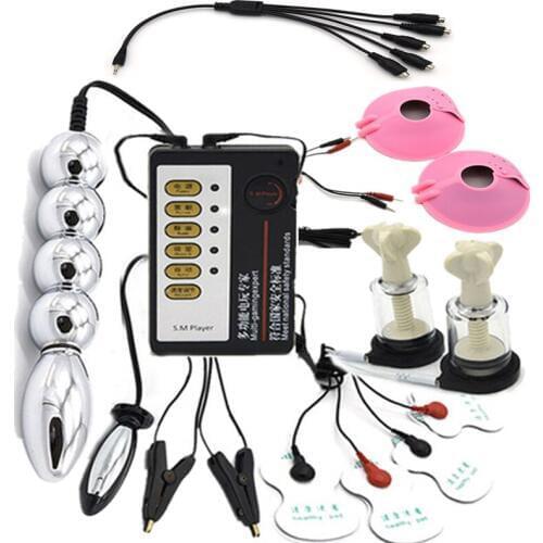 Electric Shock BDSM Bondage Nipple Suckers Clamps Electro Metal Bead Anal Butt Plug Breast Stimulate Pads Adult sex toys