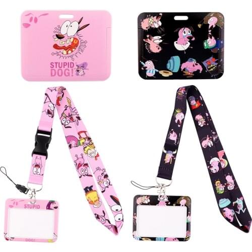 ER809 Stupid Dog Pink Black Cartoon Card Holder ID Holder Bus Card Holder Staff Card Lanyard For Keys Phone DIY Hang Rope