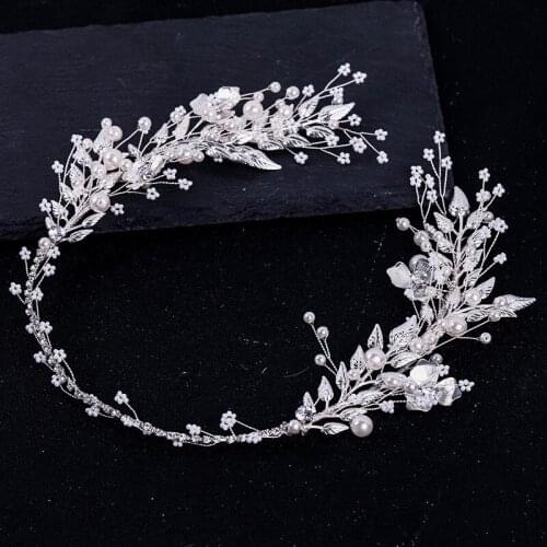 European and American bridal headdress pearl leaf headband wedding wedding jewelry headband