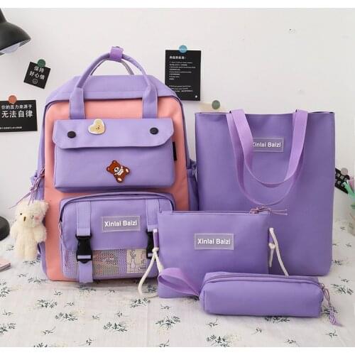 4Pcs/set New Canvas School Bags for Teenager Girls Women School Laptop Backpacks Travel Bags Student Book Bags Cute Rucksack 50