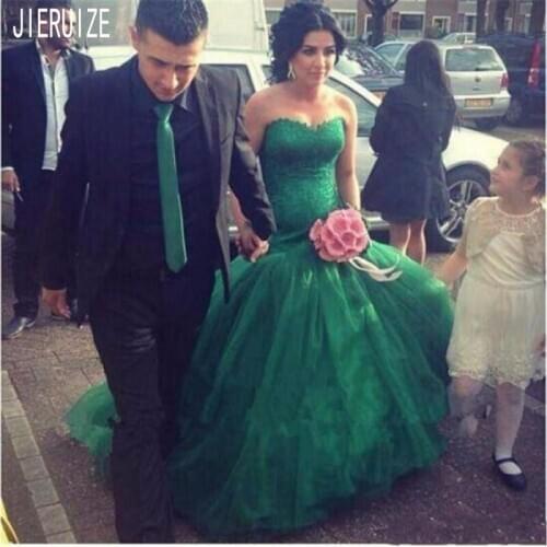 JIERUIZE Green Mermaid Wedding Dresses Sweetheart Neck Lace Up Back Lace Tulle Bride Dresses robe de mariee Wedding Gowns