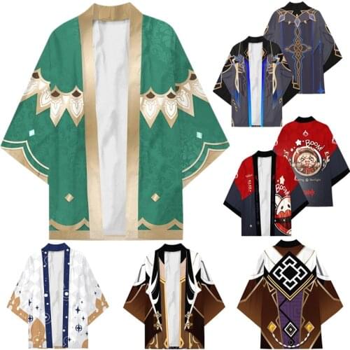 Game Genshin Impact Morax Zhong Li Cosplay Adult unisex 3D Printing Kimono Haori Yukata Short Sleeve Shirts Streetwear Prop